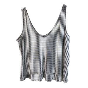 Madewell Women's Size XL White Black Striped Ribbed V-Neck Crop Tank Top
